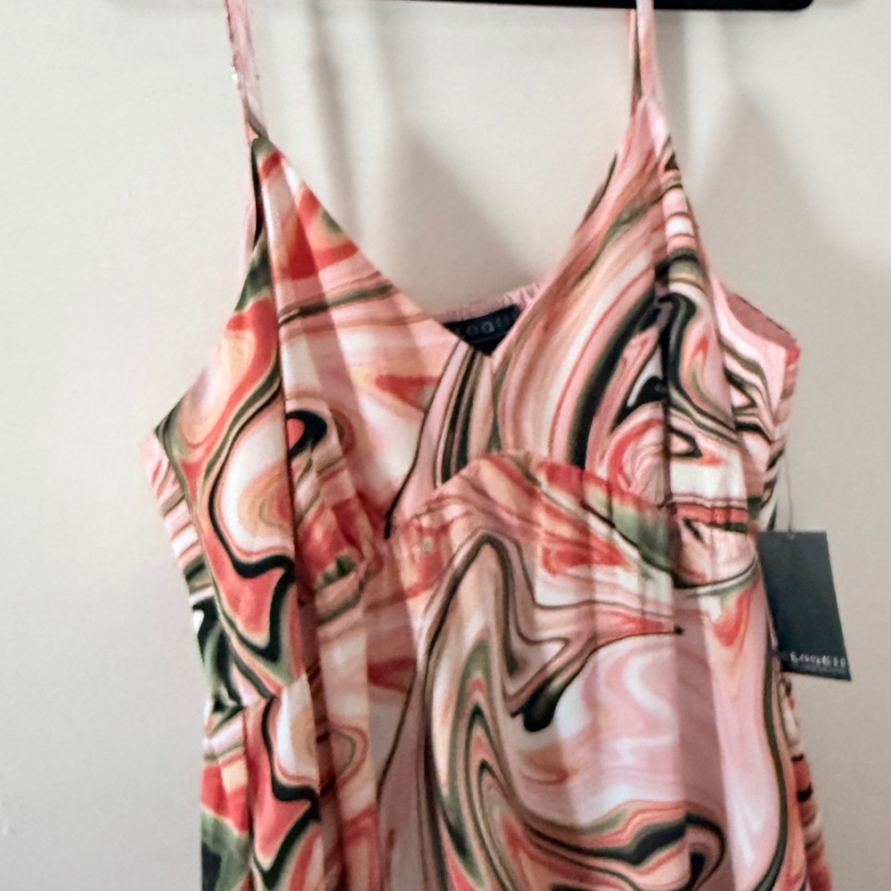🔥Eloquii size 20 Coral /orange and Green Swirl Maxi Dress NEW WITH TAG